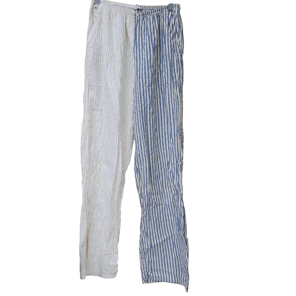 Aerie Womens Blue Cream Striped Split Leg Lounge Pants Elastic Waist Small